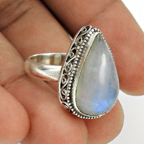 Rainbow Moonstone Ring Size 6 925 Sterling Silver Vintage Jewelry RN38