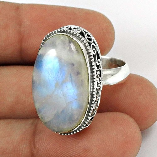 Rainbow Moonstone Ring Size 7 925 Sterling Silver Tribal Jewelry RN43