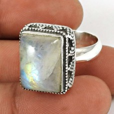 Rainbow Moonstone Ring Size 8 925 Sterling Silver Vintage Look Jewelry RN55