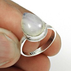 Rainbow Moonstone Ring Size 6.5 Solid 925 Sterling Silver Tribal Jewelry RN78