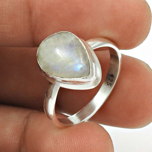 Rainbow Moonstone Ring Size 7 Solid 925 Sterling Silver Ethnic Jewelry RN79