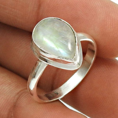Rainbow Moonstone Ring Size 7.5 Solid 925 Sterling Silver Traditional Jewelry RN88