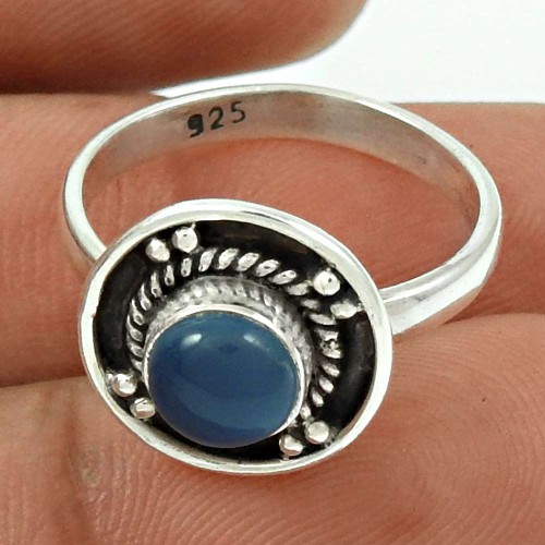 Chalcedony Gemstone Ring Size 8 925 Sterling Silver Vintage Jewelry SN23