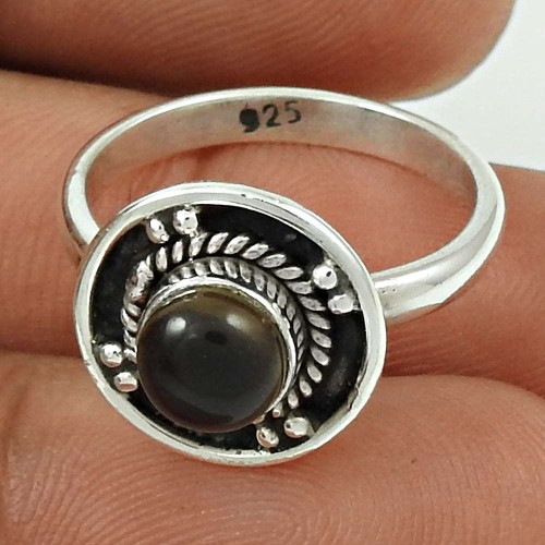 Smoky Quartz Gemstone Ring Size 7 925 Sterling Silver Vintage Look Jewelry SN33