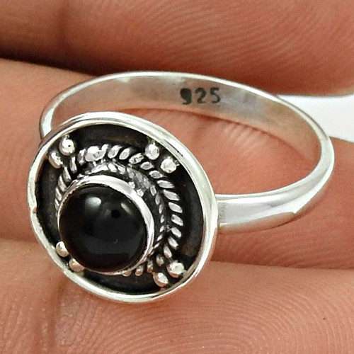 Black Onyx Gemstone Ring Size 7 925 Sterling Silver Tribal Jewelry SN35
