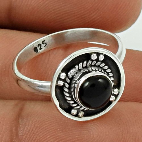 Black Onyx Gemstone Ring Size 7 925 Sterling Silver Ethnic Jewelry SN36