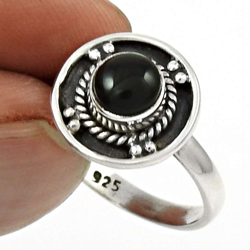 Black Onyx Gemstone Ring Size 7 925 Sterling Silver Tribal Jewelry SN42