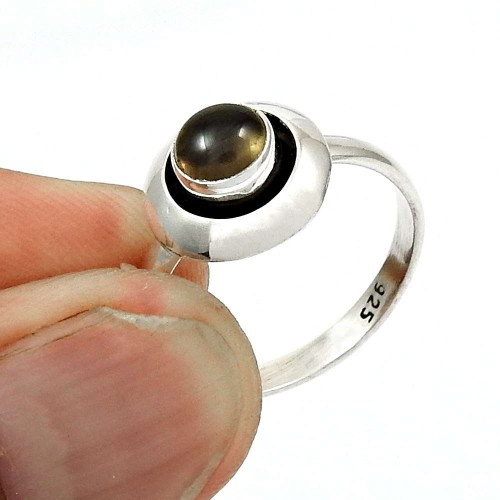 Smoky Quartz Gemstone Ring Size 6.5 925 Sterling Silver Traditional Jewelry SN87