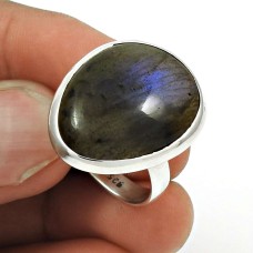 Labradorite Gemstone Ring Size 7 925 Sterling Silver Vintage Look Jewelry CB4
