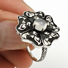 Rare 925 Sterling Silver Rose Quartz Gemstone Flower Ring Size 10 Antique Jewelry B47