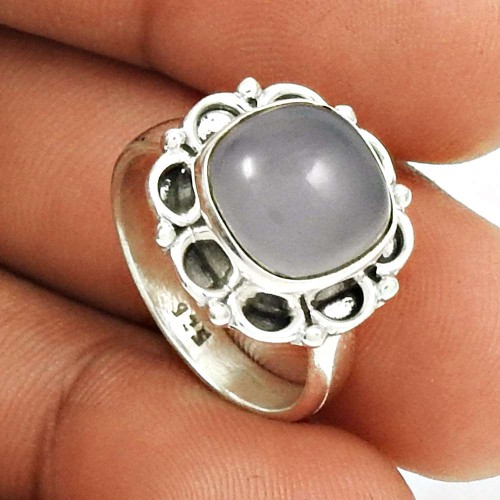 Natural CHALCEDONY Gemstone HANDMADE Jewelry 925 Silver Vintage Ring Size 5 JJ18
