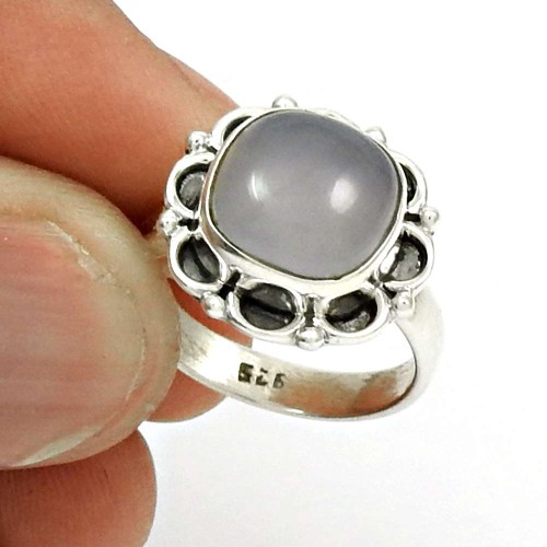 Natural CHALCEDONY Gemstone Ring Size 6 925 Silver HANDMADE Fine Jewelry BB19