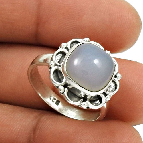 Natural CHALCEDONY HANDMADE Jewelry 925 Sterling Silver Ring Size 7 CC19