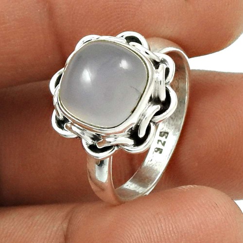 Natural CHALCEDONY Gemstone Ring Size 7 925 Silver HANDMADE Fine Jewelry LL19