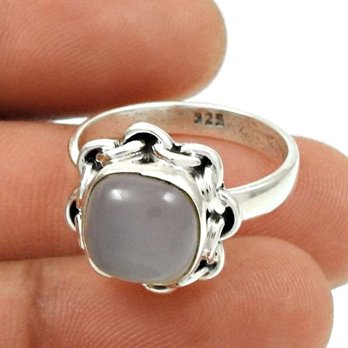 Natural CHALCEDONY Ring Size 7 925 Sterling Silver HANDMADE Jewelry AA20