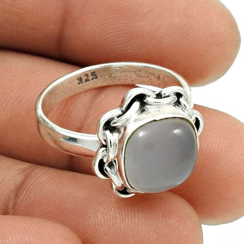 Natural CHALCEDONY Ring Size 7.5 925 Sterling Silver HANDMADE Jewelry FF20