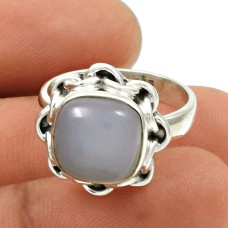 Natural CHALCEDONY Gemstone Ring Size 7.5 925 Silver HANDMADE Fine Jewelry HH20