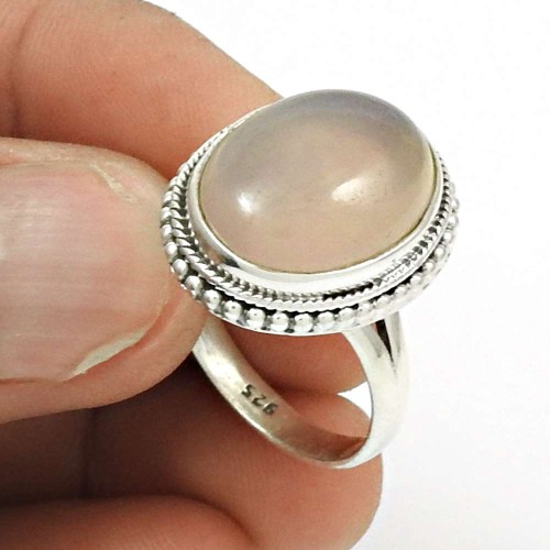 Natural ROSE QUARTZ HANDMADE Jewelry 925 Sterling Silver Ring Size 9 HH21