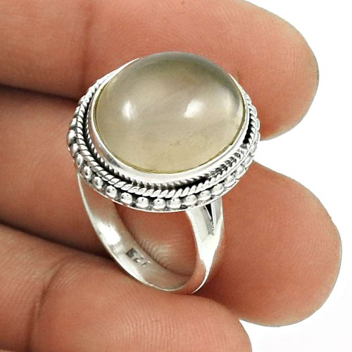 Natural ROSE QUARTZ Gemstone Ring Size 7.5 925 Silver HANDMADE Fine Jewelry JJ21
