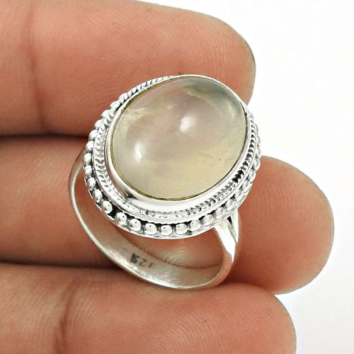 Natural ROSE QUARTZ HANDMADE Jewelry 925 Sterling Silver Ring Size 8 KK21