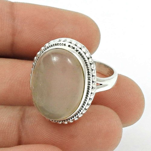 HANDMADE 925 Sterling Silver Jewelry Natural ROSE QUARTZ Ring Size 9 AA22
