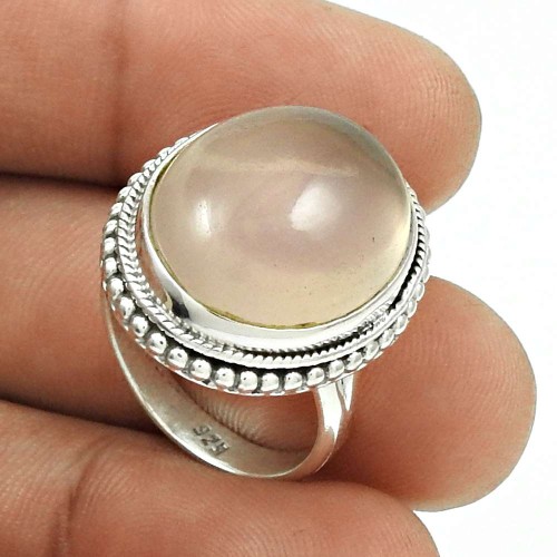 Natural ROSE QUARTZ HANDMADE Jewelry 925 Sterling Silver Ring Size 7 BB22
