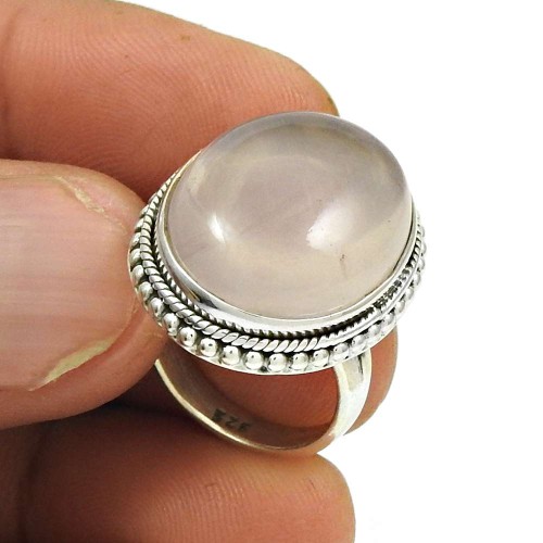 Natural ROSE QUARTZ HANDMADE Jewelry 925 Sterling Silver Ring Size 5 DD22
