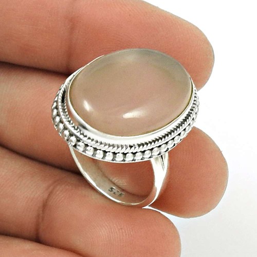 HANDMADE 925 Sterling Silver Jewelry Natural ROSE QUARTZ Ring Size 8.5 FF22