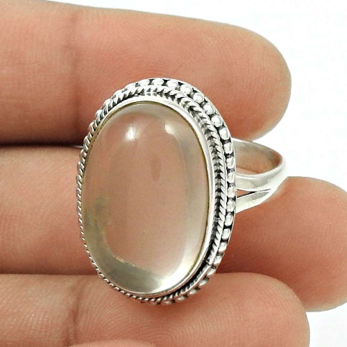 HANDMADE 925 Silver Jewelry Natural ROSE QUARTZ Gemstone Ring Size 8 HH22