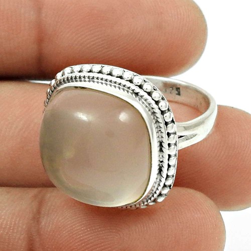 HANDMADE 925 Silver Jewelry Natural ROSE QUARTZ Gemstone Ring Size 7 MM22