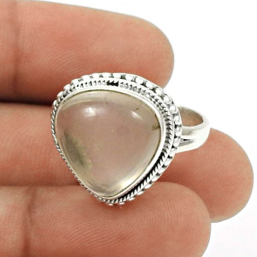 HANDMADE 925 Sterling Silver Jewelry Natural ROSE QUARTZ Gemstone Ring Size 8 CC23