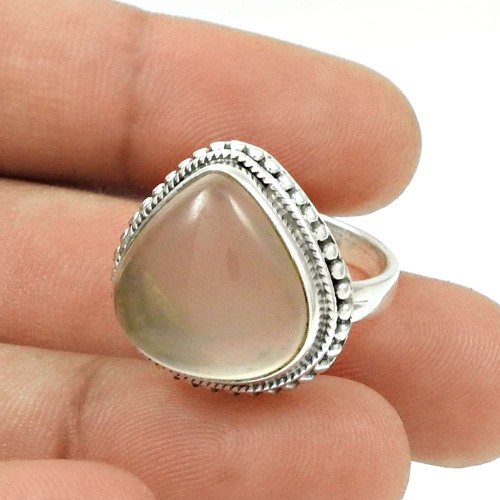 Natural ROSE QUARTZ Gemstone HANDMADE Jewelry 925 Silver Ring Size 6 EE23