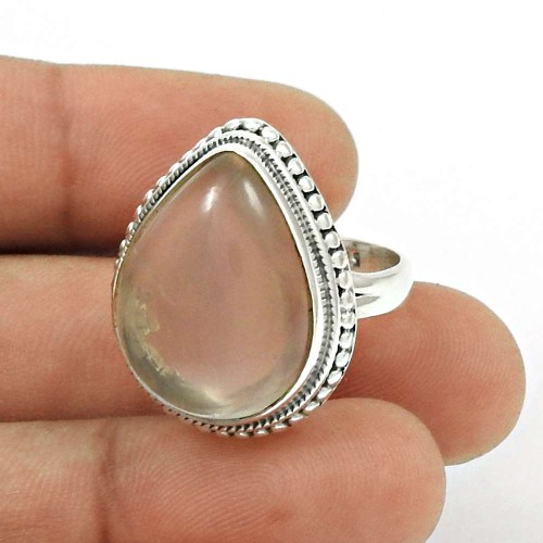 HANDMADE 925 Sterling Silver Jewelry Natural ROSE QUARTZ Gemstone Ring Size 8 FF23