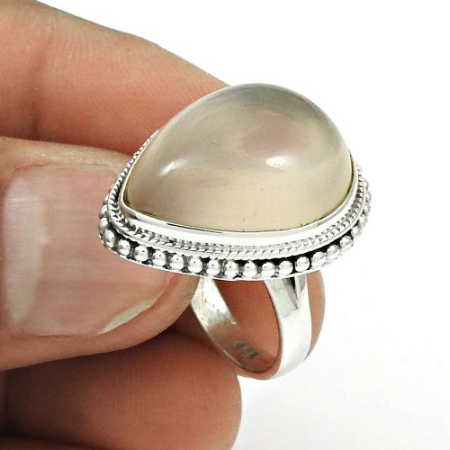Natural ROSE QUARTZ Gemstone HANDMADE Jewelry 925 Silver Ring Size 7 GG23