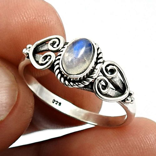 925 Sterling Fine Silver Jewelry Rainbow Moonstone Gemstone Ring Size 9 W94