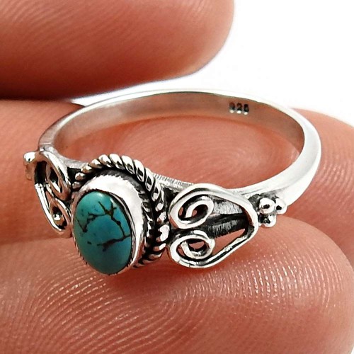 925 Sterling Silver Jewelry Turquoise Gemstone Ring Size 7 X94