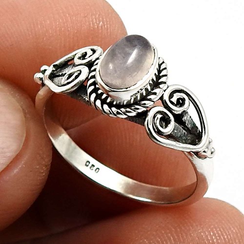 Rose Quartz Gemstone Jewelry 925 Sterling Silver Ring Size 10 B95