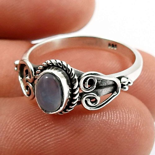 925 Sterling Silver Jewelry Chalcedony Gemstone Ring Size 9 C95