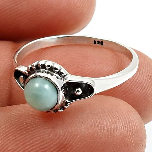 925 Sterling Silver Jewelry Larimar Gemstone Ring Size 7 S39