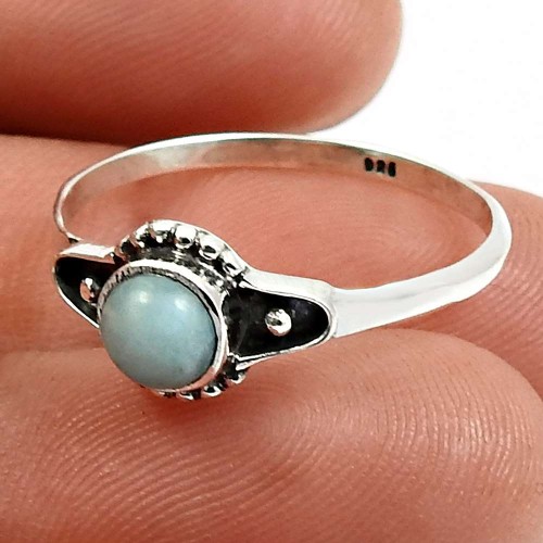 Larimar Gemstone Jewelry 925 Solid Sterling Silver Ring Size 9 T39