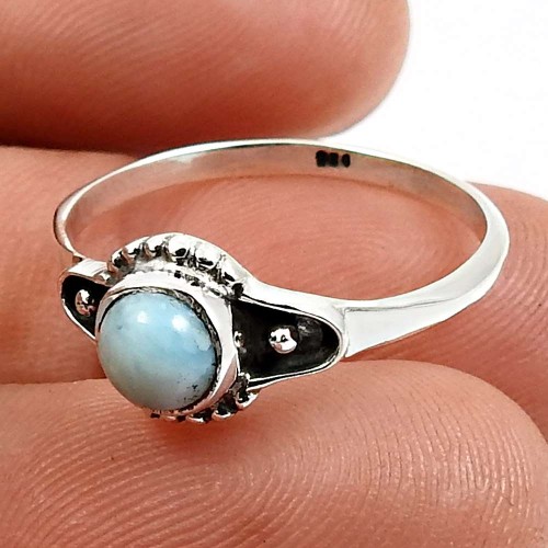 Larimar Gemstone Ring Size 8 925 Sterling Silver Jewelry T13