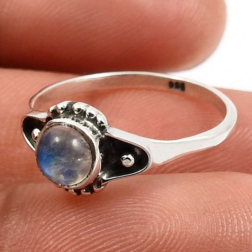 925 Sterling Silver Jewelry Rainbow Moonstone Gemstone Ring Size 6 F40