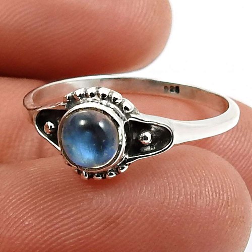 Rainbow Moonstone Gemstone Jewelry 925 Sterling Silver Ring Size 8 G40