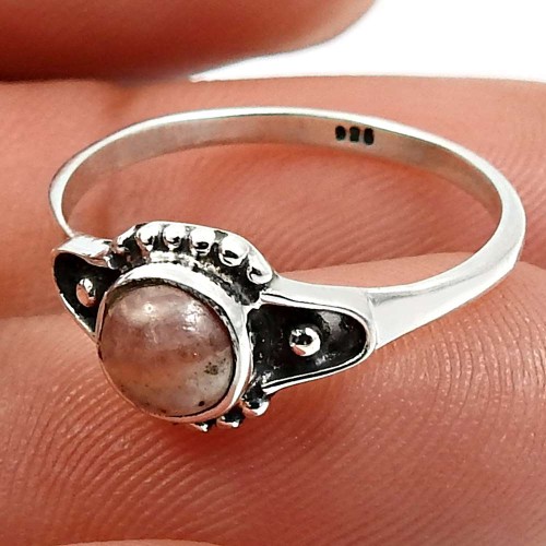 Wedding Gift 925 Sterling Silver Jewelry Rhodochrosite Gemstone Ring Size 6 M40