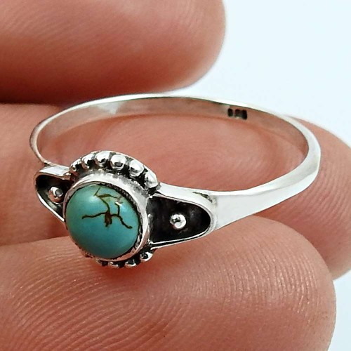 Turquoise Gemstone Jewelry 925 Solid Sterling Silver Ring Size 9 U40