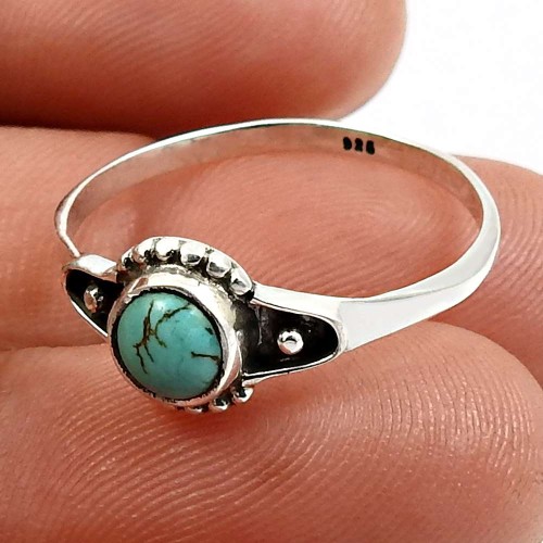 Wedding Gift 925 Sterling Silver Jewelry Turquoise Gemstone Ring Size 9 V40