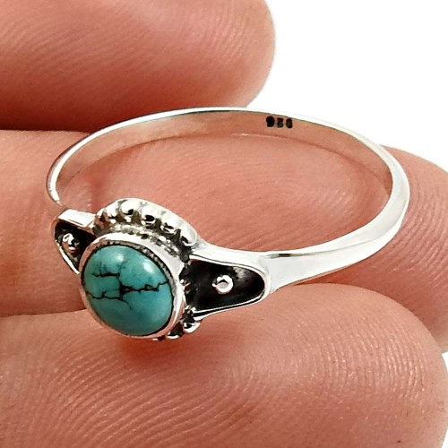 925 Sterling Silver Jewelry Turquoise Gemstone Ring Size 9 W40