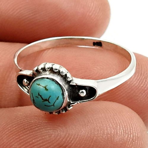 Turquoise Gemstone Ring Size 8 925 Sterling Silver Jewelry X40