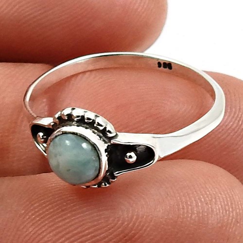 Larimar Gemstone Jewelry 925 Solid Sterling Silver Ring Size 8 Q3