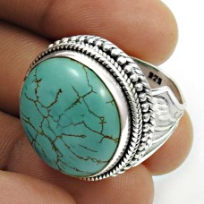Turquoise Gemstone Ring 925 Sterling Silver Vintage Look Jewelry D16